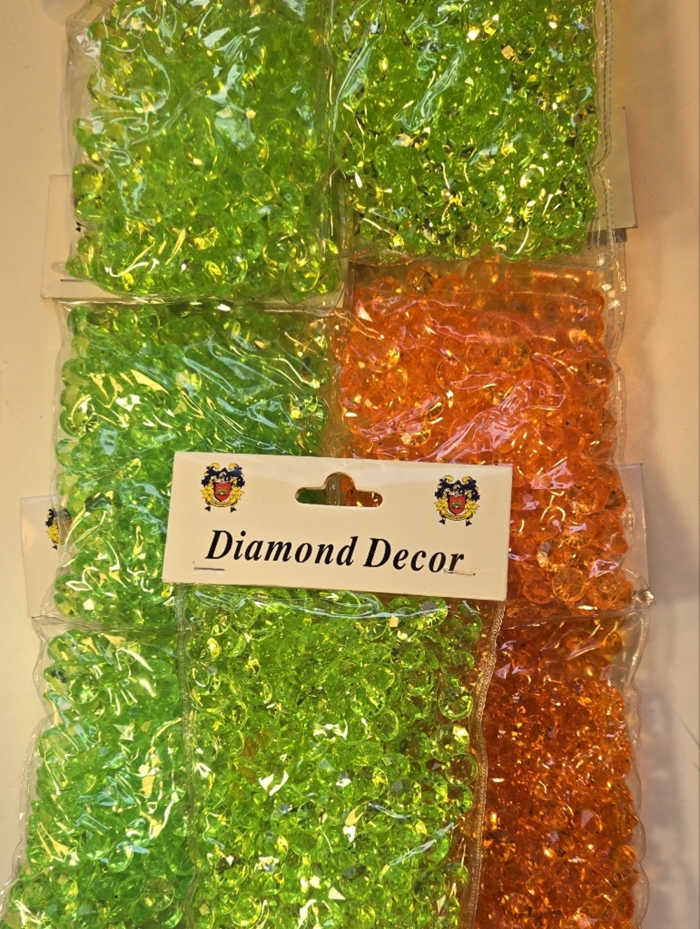 Diamond Confetti Decor Green and Orange Gems (7 Packs)
